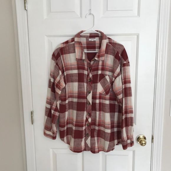 Maurices Cabin Plaid Boyfriend Button Down Flannel Shirt Size XXL Ecru Combo - Picture 1 of 8